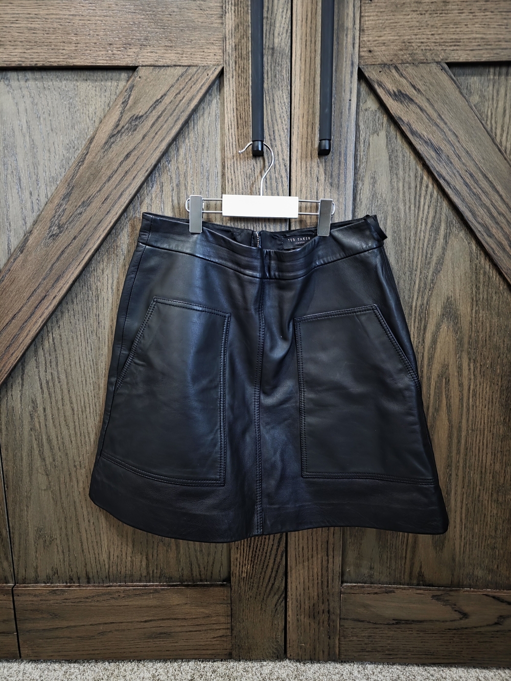 Ted Baker Joellee Leather A-Line Mini Skirt with Patch Pockets